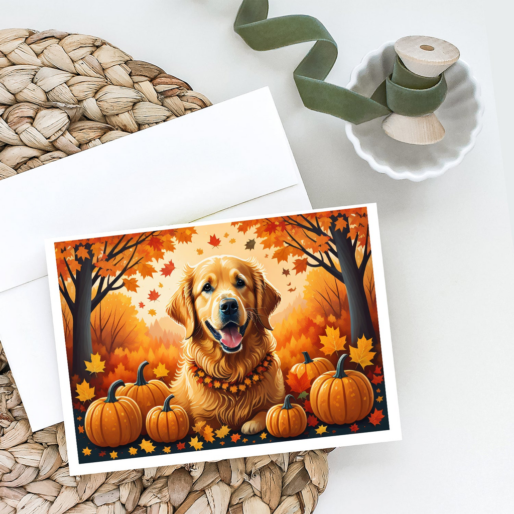 Glamorous Pups : Golden Retriever Fall Greeting Cards Pack of 8