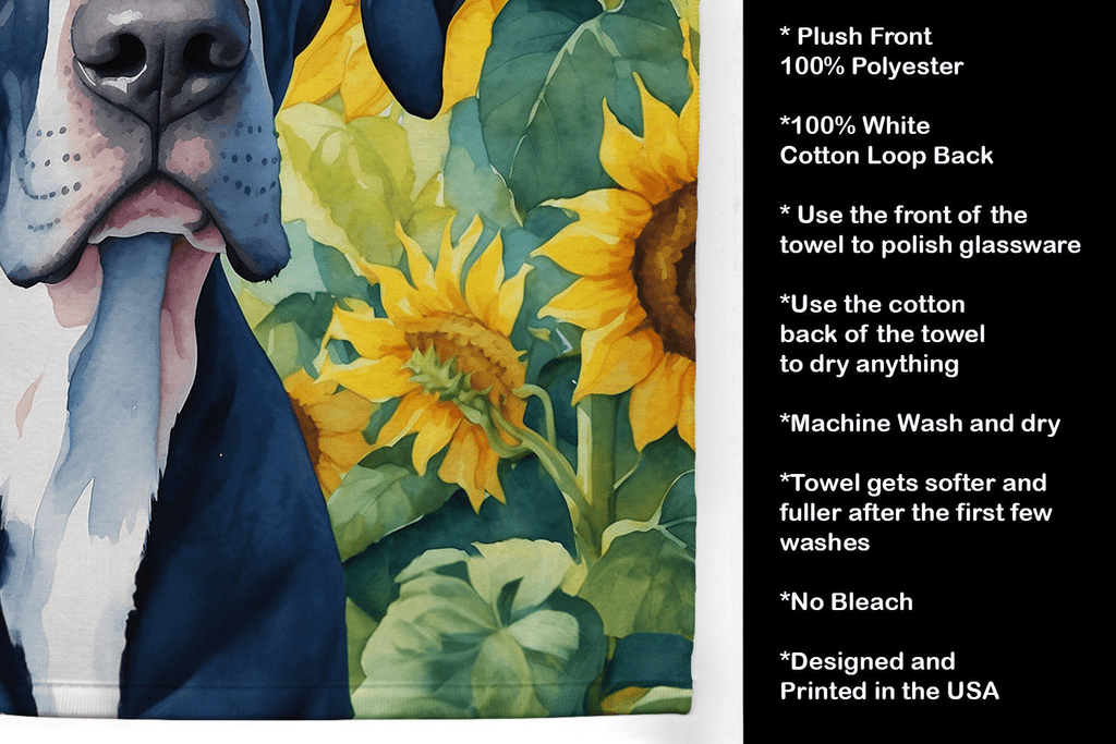 Glamorous Pups : Great Dane in Sunflowers Kitchen Towel