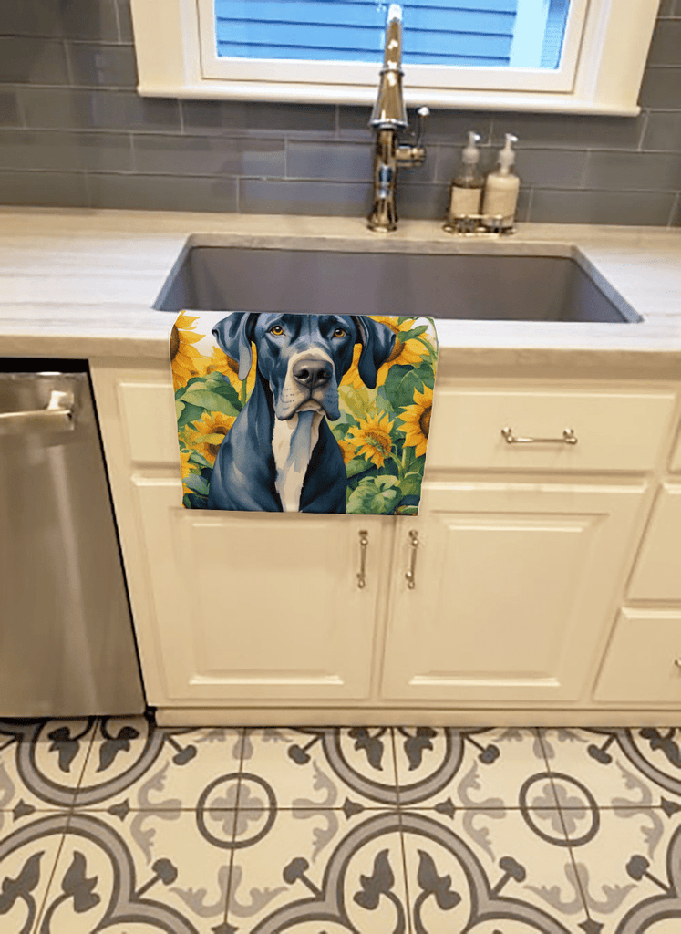 Glamorous Pups : Great Dane in Sunflowers Kitchen Towel