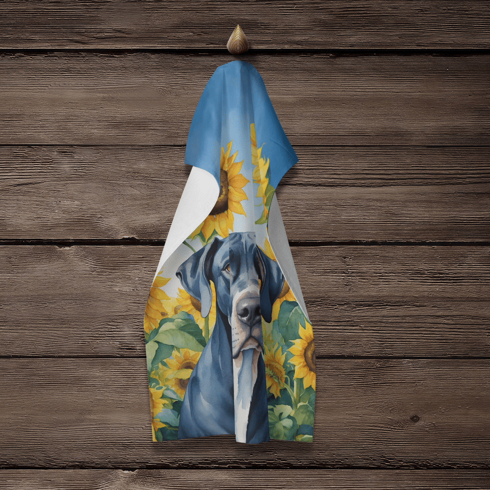 Glamorous Pups : Great Dane in Sunflowers Kitchen Towel