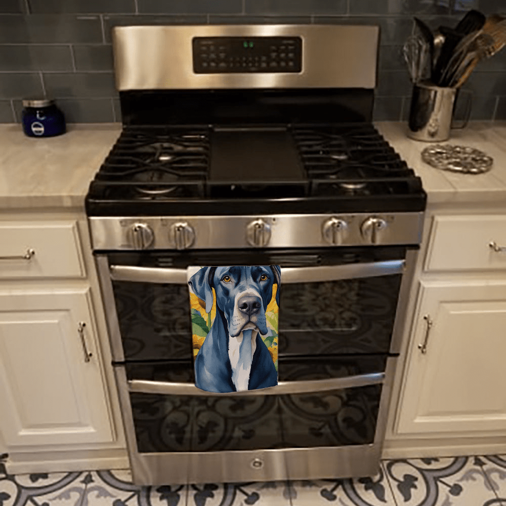 Glamorous Pups : Great Dane in Sunflowers Kitchen Towel