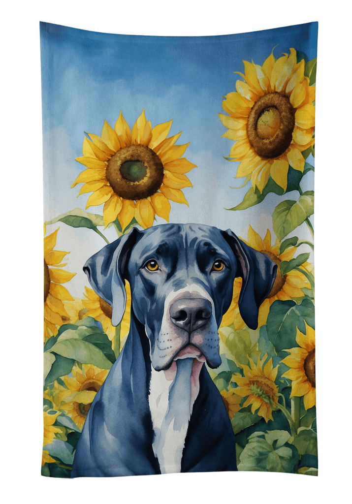 Glamorous Pups : Great Dane in Sunflowers Kitchen Towel