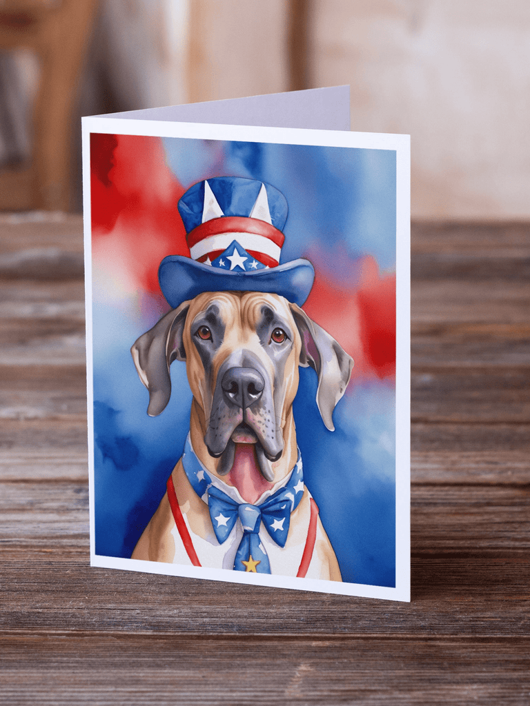 Glamorous Pups : Great Dane Patriotic American Greeting Cards Pack of 8
