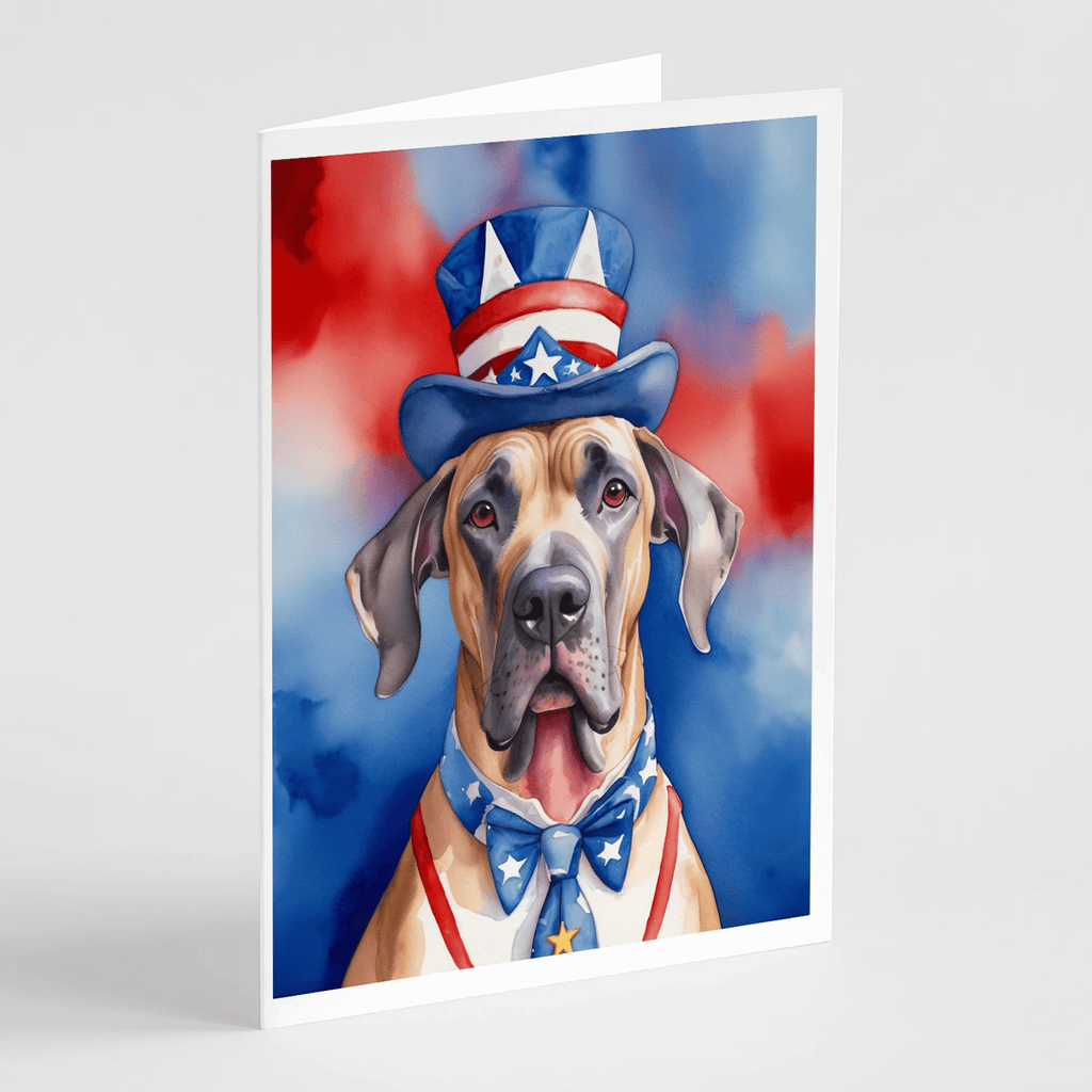 Glamorous Pups : Great Dane Patriotic American Greeting Cards Pack of 8