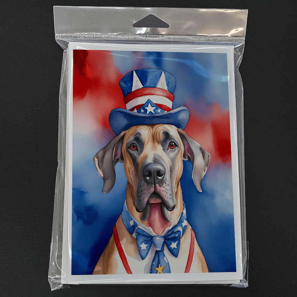 Glamorous Pups : Great Dane Patriotic American Greeting Cards Pack of 8