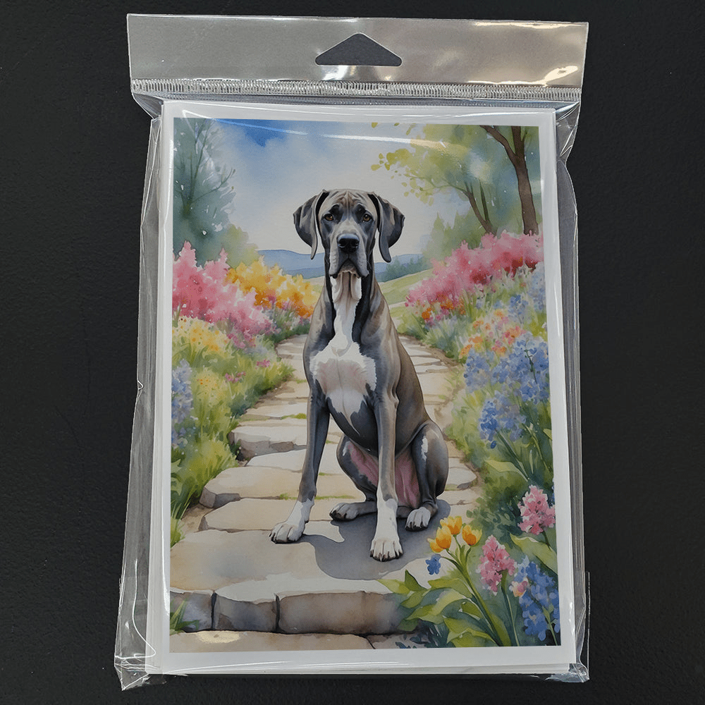 Glamorous Pups : Great Dane Spring Path Greeting Cards Pack of 8