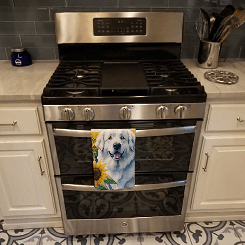 Glamorous Pups : Great Pyrenees in Sunflowers Kitchen Towel