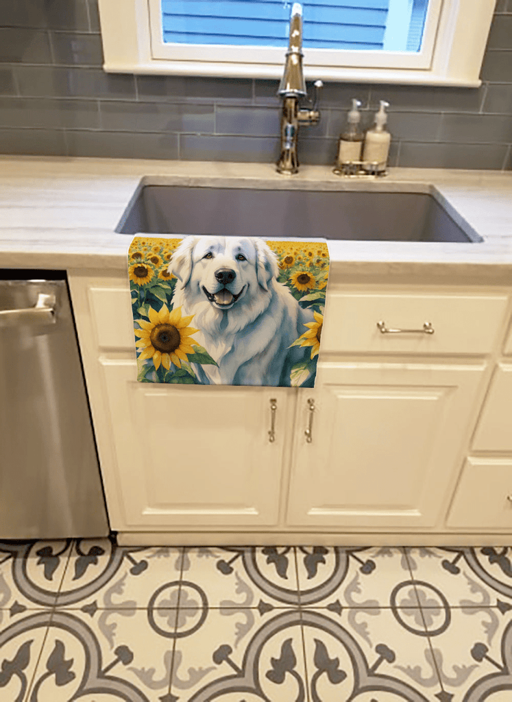 Glamorous Pups : Great Pyrenees in Sunflowers Kitchen Towel