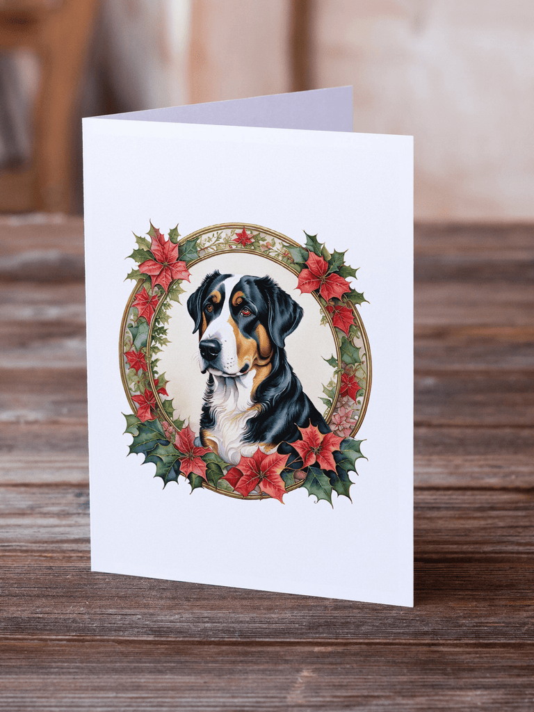Glamorous Pups : Greater Swiss Mountain Dog Christmas Flowers Greeting Cards Pack of 8