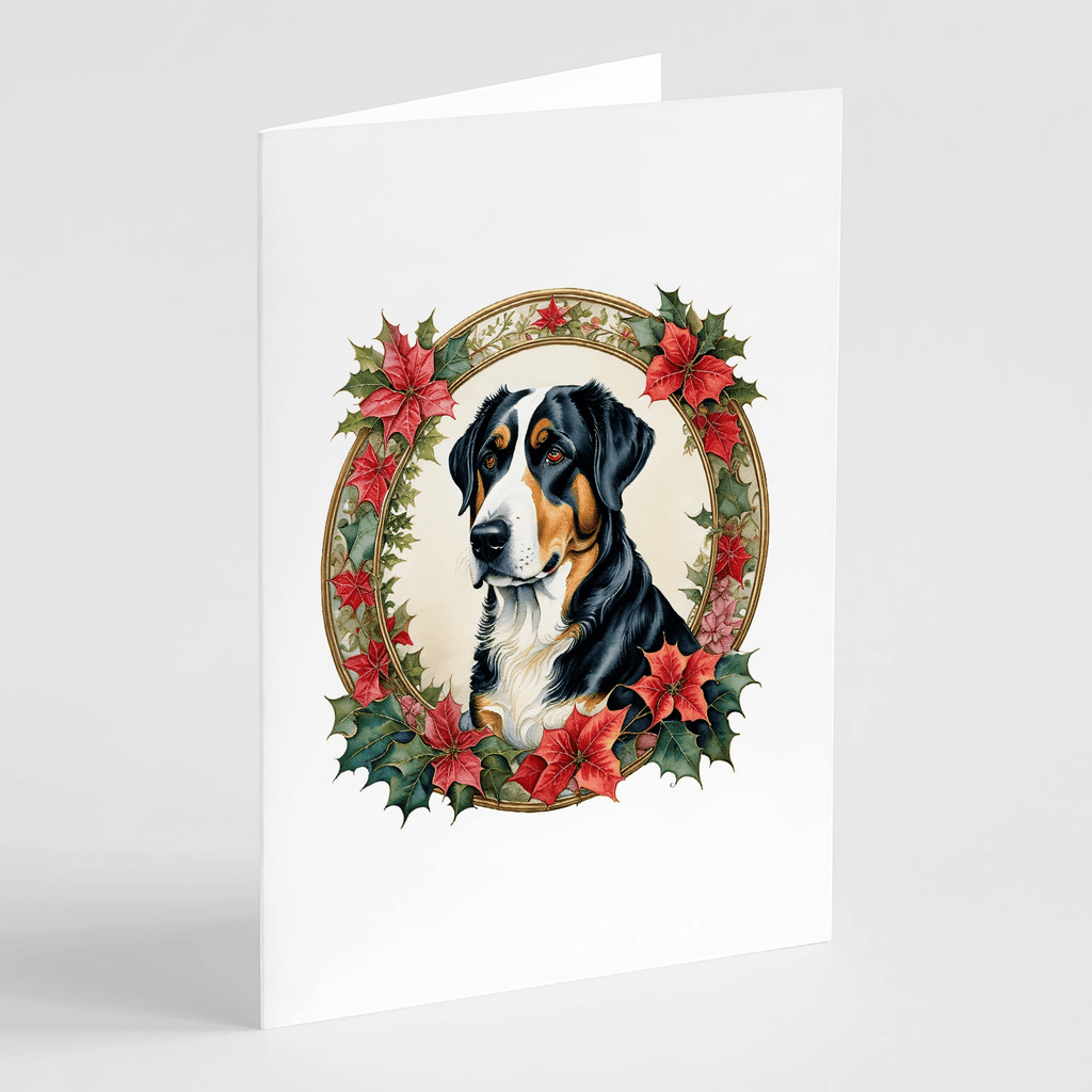 Glamorous Pups : Greater Swiss Mountain Dog Christmas Flowers Greeting Cards Pack of 8