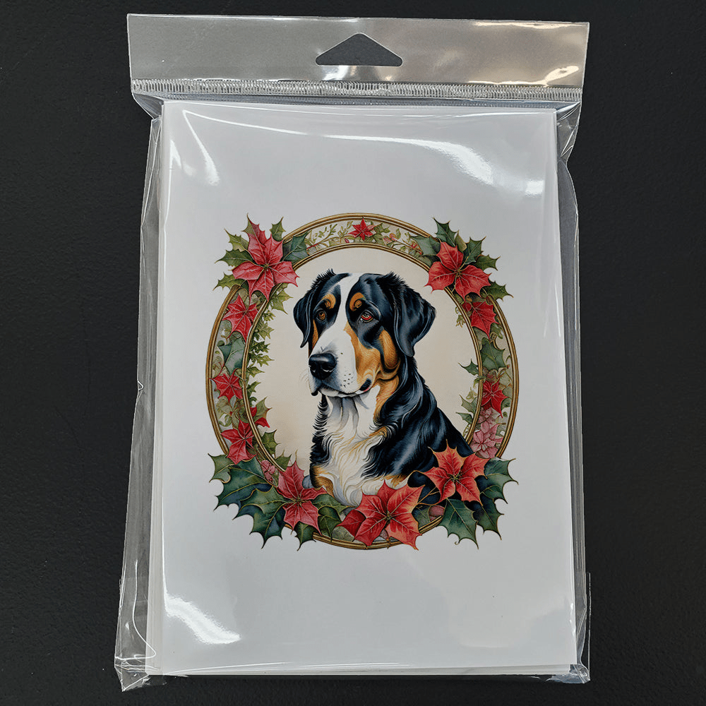 Glamorous Pups : Greater Swiss Mountain Dog Christmas Flowers Greeting Cards Pack of 8