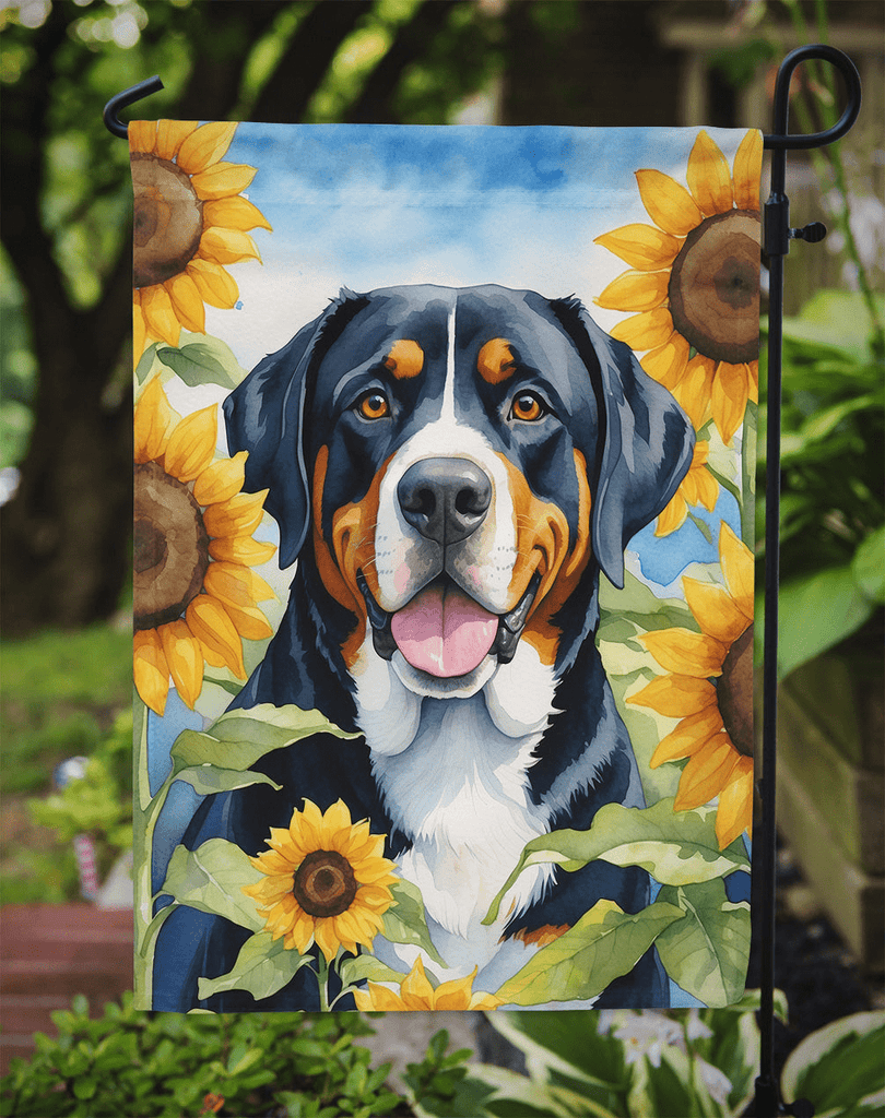 Glamorous Pups : Greater Swiss Mountain Dog in Sunflowers Garden Flag