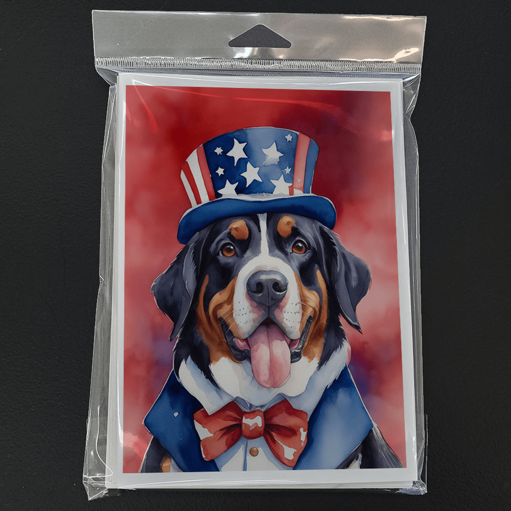 Glamorous Pups : Greater Swiss Mountain Dog Patriotic American Greeting Cards Pack of 8