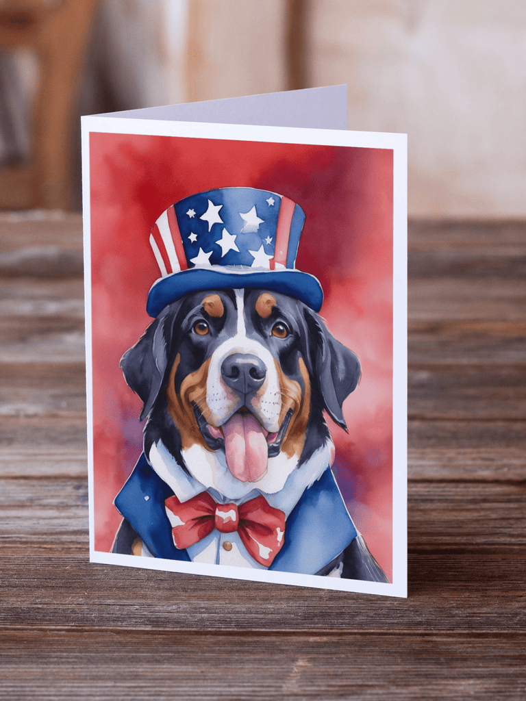 Glamorous Pups : Greater Swiss Mountain Dog Patriotic American Greeting Cards Pack of 8