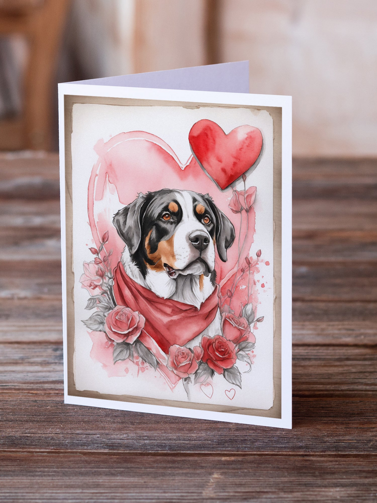 Glamorous Pups : Greater Swiss Mountain Dog Valentine Roses Greeting Cards Pack of 8