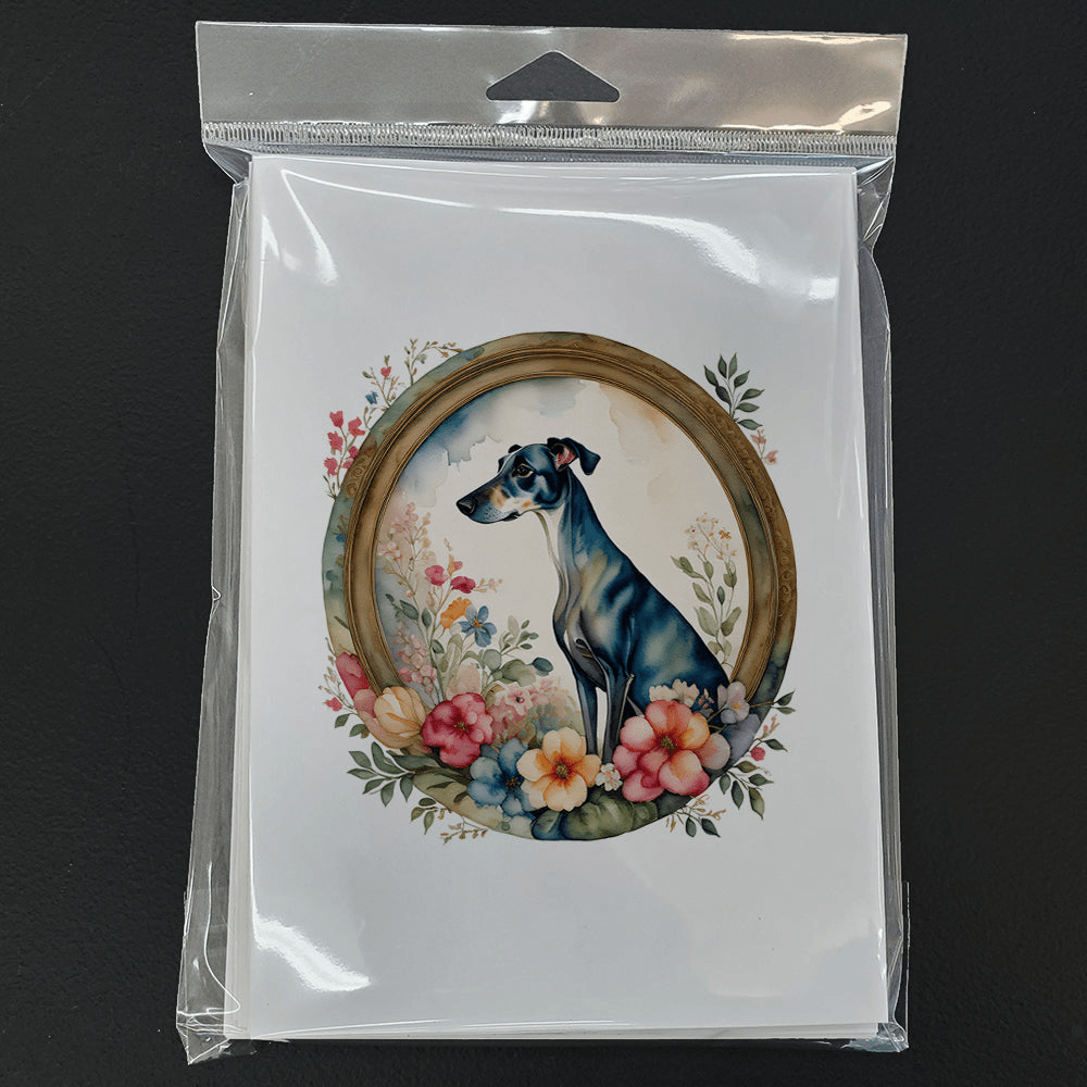 Glamorous Pups : Greyhound and Flowers Greeting Cards Pack of 8