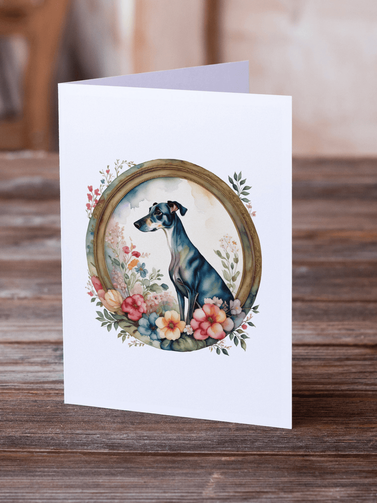Glamorous Pups : Greyhound and Flowers Greeting Cards Pack of 8