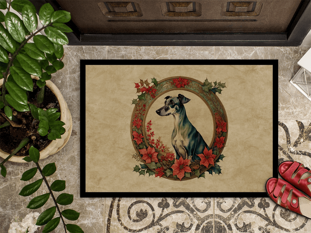 Glamorous Pups : Greyhound Christmas Flowers Doormat