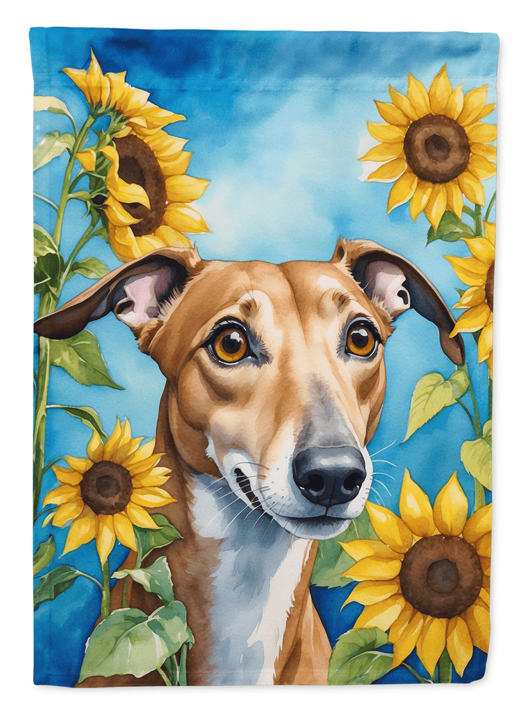Glamorous Pups : Greyhound in Sunflowers Garden Flag