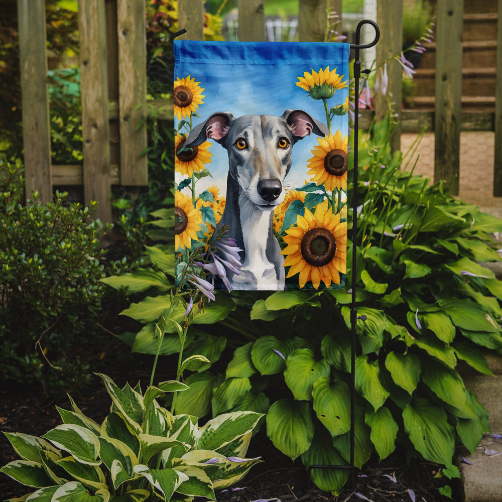 Glamorous Pups : Greyhound in Sunflowers Garden Flag
