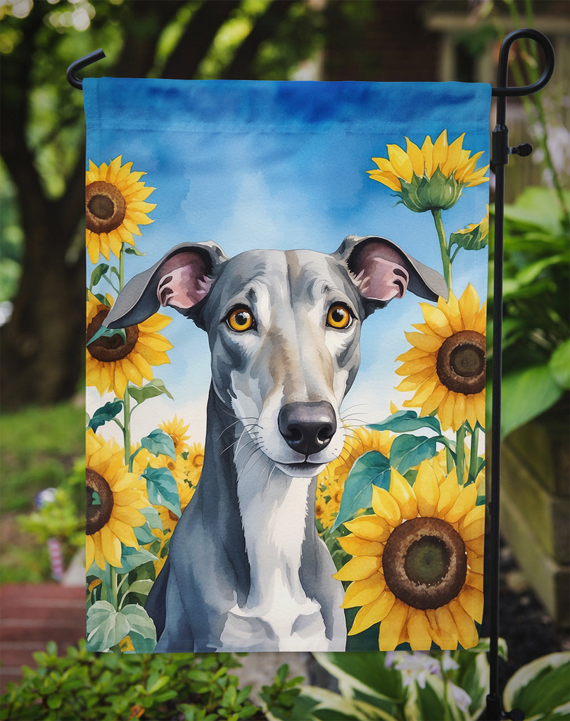 Glamorous Pups : Greyhound in Sunflowers Garden Flag