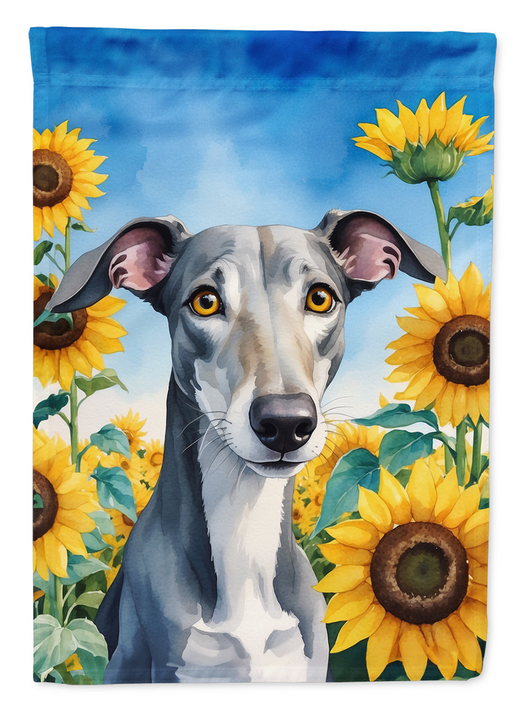 Glamorous Pups : Greyhound in Sunflowers Garden Flag