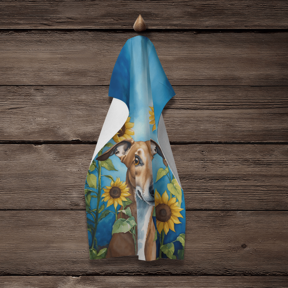 Glamorous Pups : Greyhound in Sunflowers Kitchen Towel