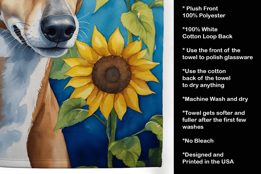 Glamorous Pups : Greyhound in Sunflowers Kitchen Towel