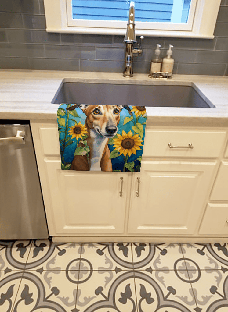 Glamorous Pups : Greyhound in Sunflowers Kitchen Towel