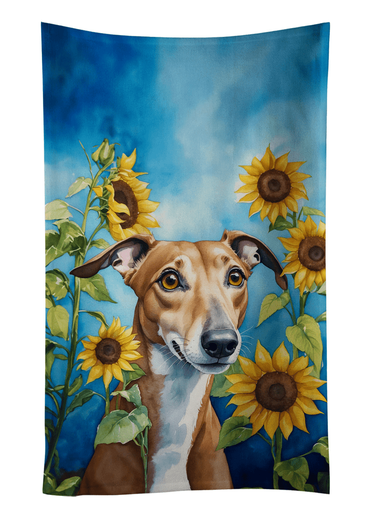 Glamorous Pups : Greyhound in Sunflowers Kitchen Towel