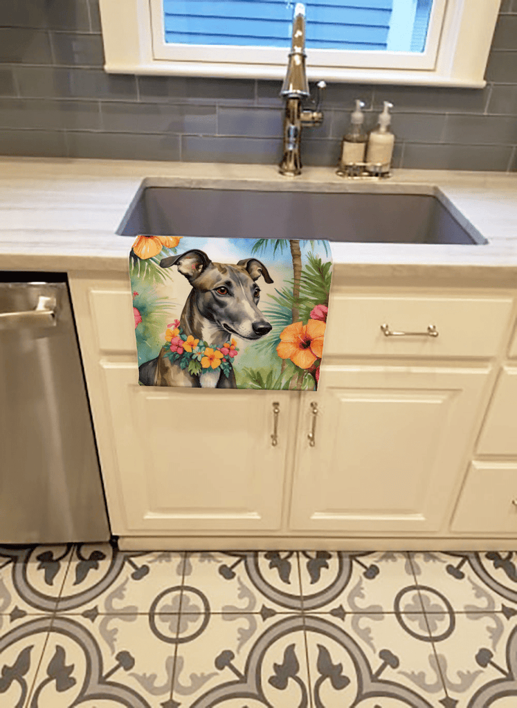 Glamorous Pups : Greyhound Luau Kitchen Towel