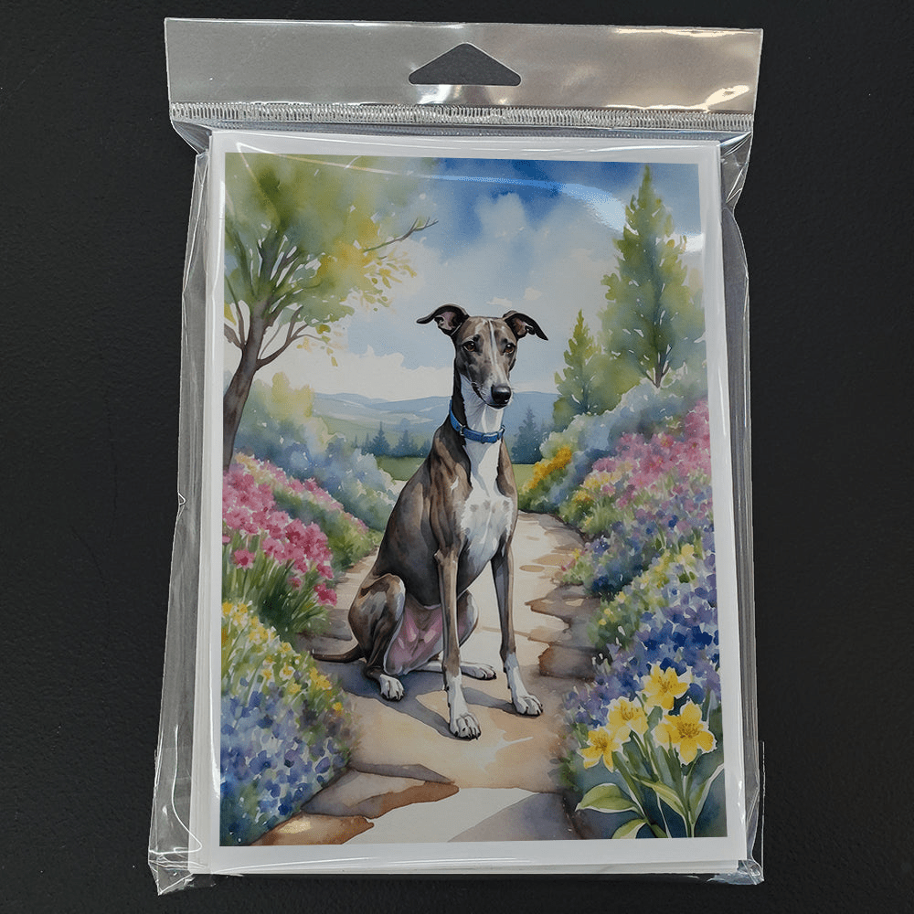 Glamorous Pups : Greyhound Spring Path Greeting Cards Pack of 8
