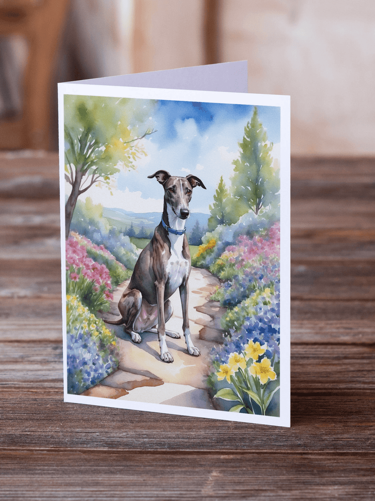 Glamorous Pups : Greyhound Spring Path Greeting Cards Pack of 8