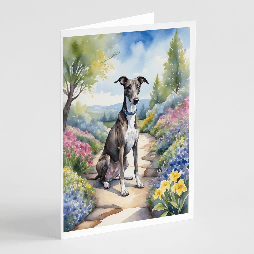Glamorous Pups : Greyhound Spring Path Greeting Cards Pack of 8