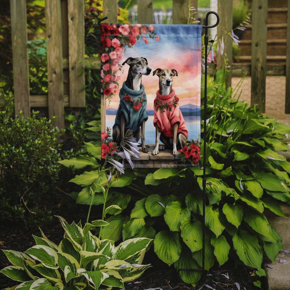 Glamorous Pups : Greyhound Two Hearts Garden Flag