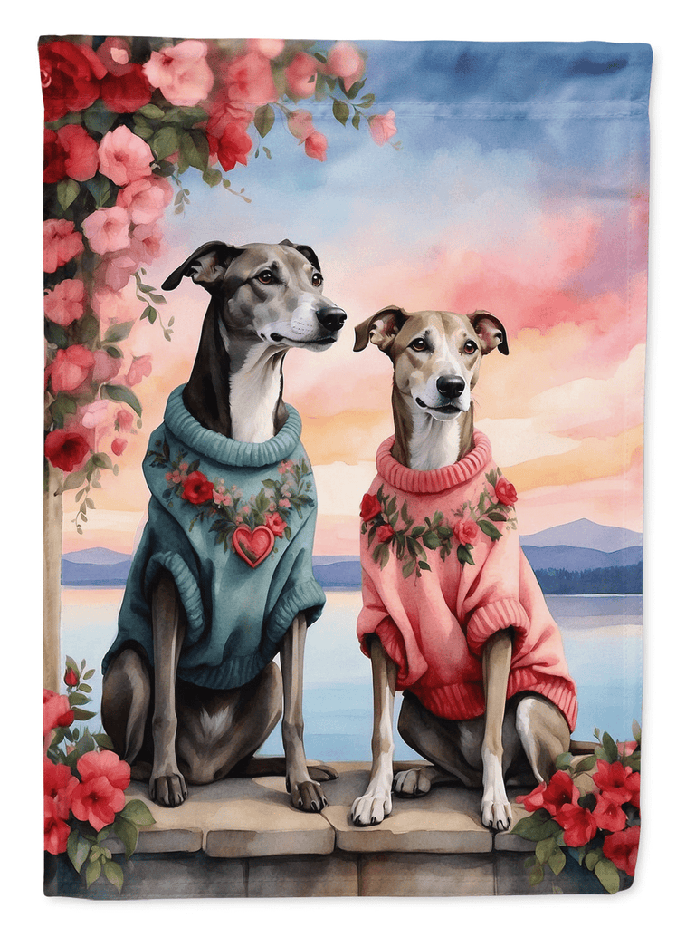Glamorous Pups : Greyhound Two Hearts Garden Flag