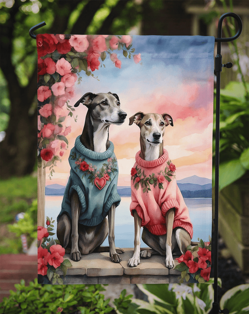Glamorous Pups : Greyhound Two Hearts Garden Flag