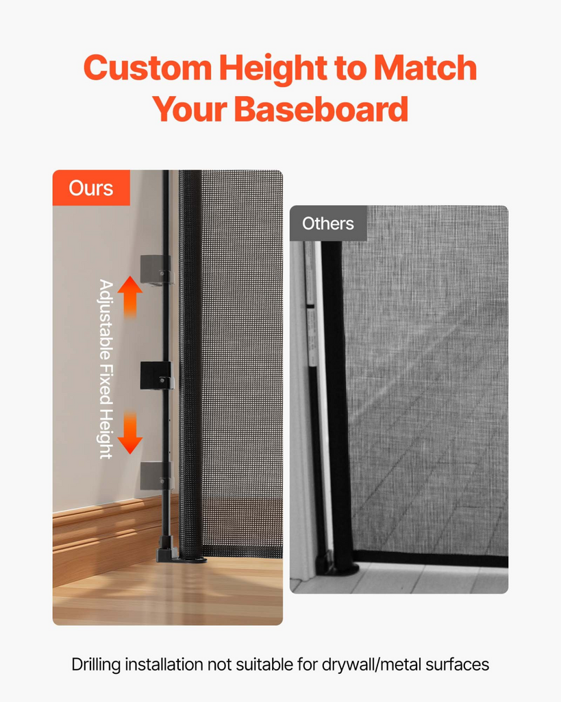 Vevor Retractable Gate: GuardianMesh Extra-Wide Retractable Safety Gate – Reinforced Fiberglass Barrier for Pets & Babies (Black, 163")