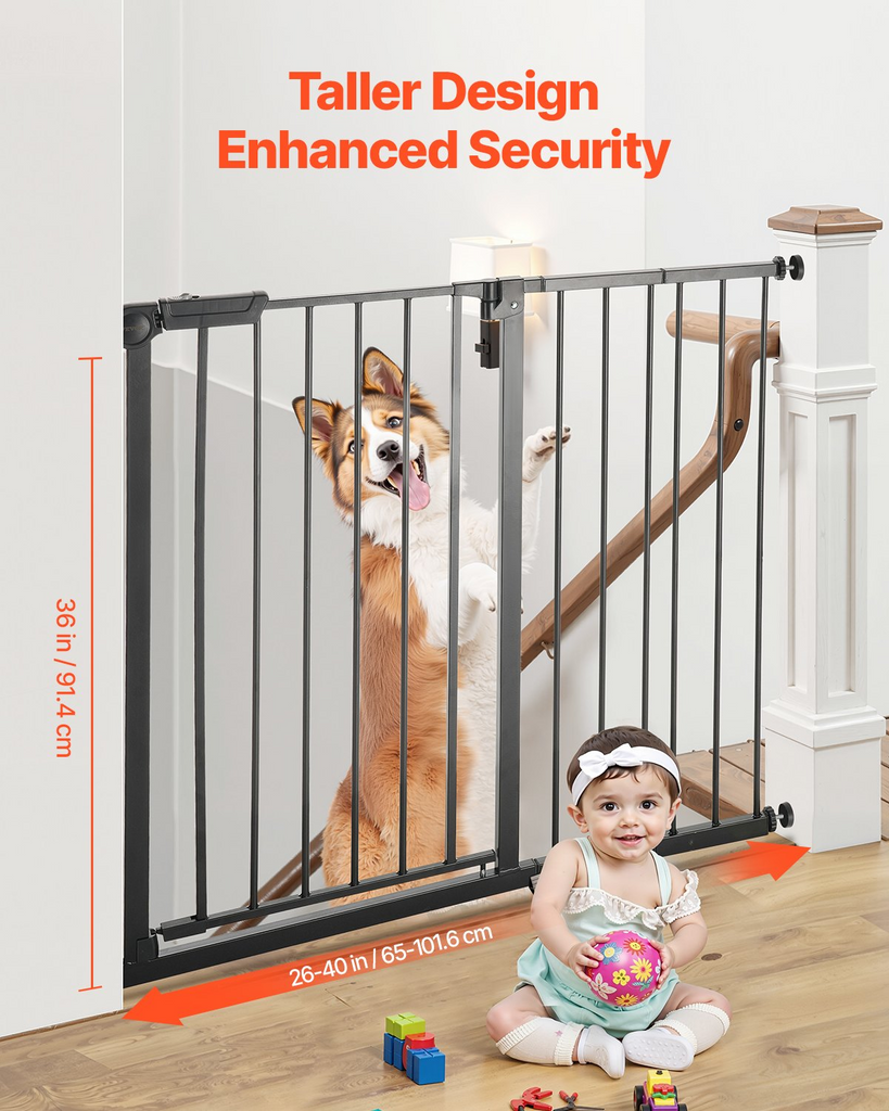 Glamorous Pups : GuardianStep Adjustable Baby & Pet Safety Gate – 26"–40" Wide Pressure-Mounted Walk-Through Barrier (Black, 36" High)