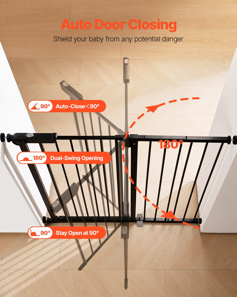Glamorous Pups : GuardianStep Adjustable Baby & Pet Safety Gate – 26"–40" Wide Pressure-Mounted Walk-Through Barrier (Black, 36" High)