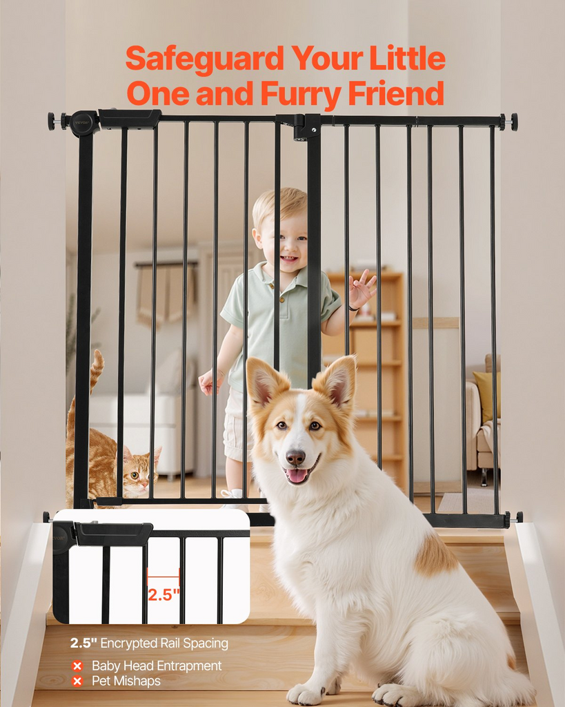 Glamorous Pups : GuardianStep Adjustable Baby & Pet Safety Gate – 26"–40" Wide Pressure-Mounted Walk-Through Barrier (Black, 36" High)