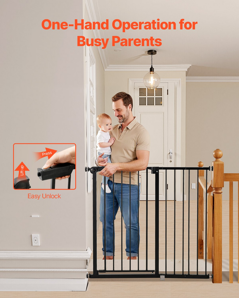 Glamorous Pups : GuardianStep Adjustable Baby & Pet Safety Gate – 26"–40" Wide Pressure-Mounted Walk-Through Barrier (Black, 36" High)