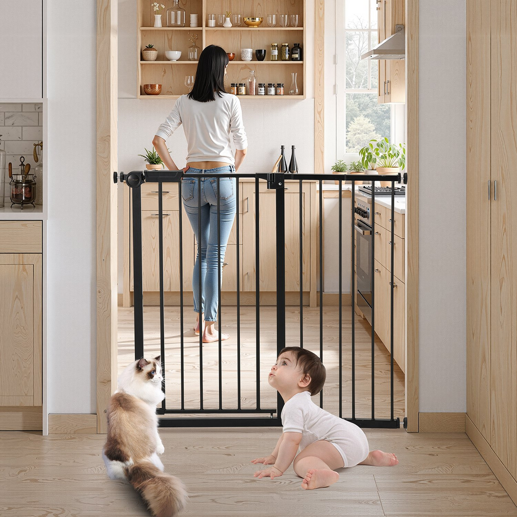 Glamorous Pups : GuardianStep Adjustable Baby & Pet Safety Gate – 26"–40" Wide Pressure-Mounted Walk-Through Barrier (Black, 36" High)