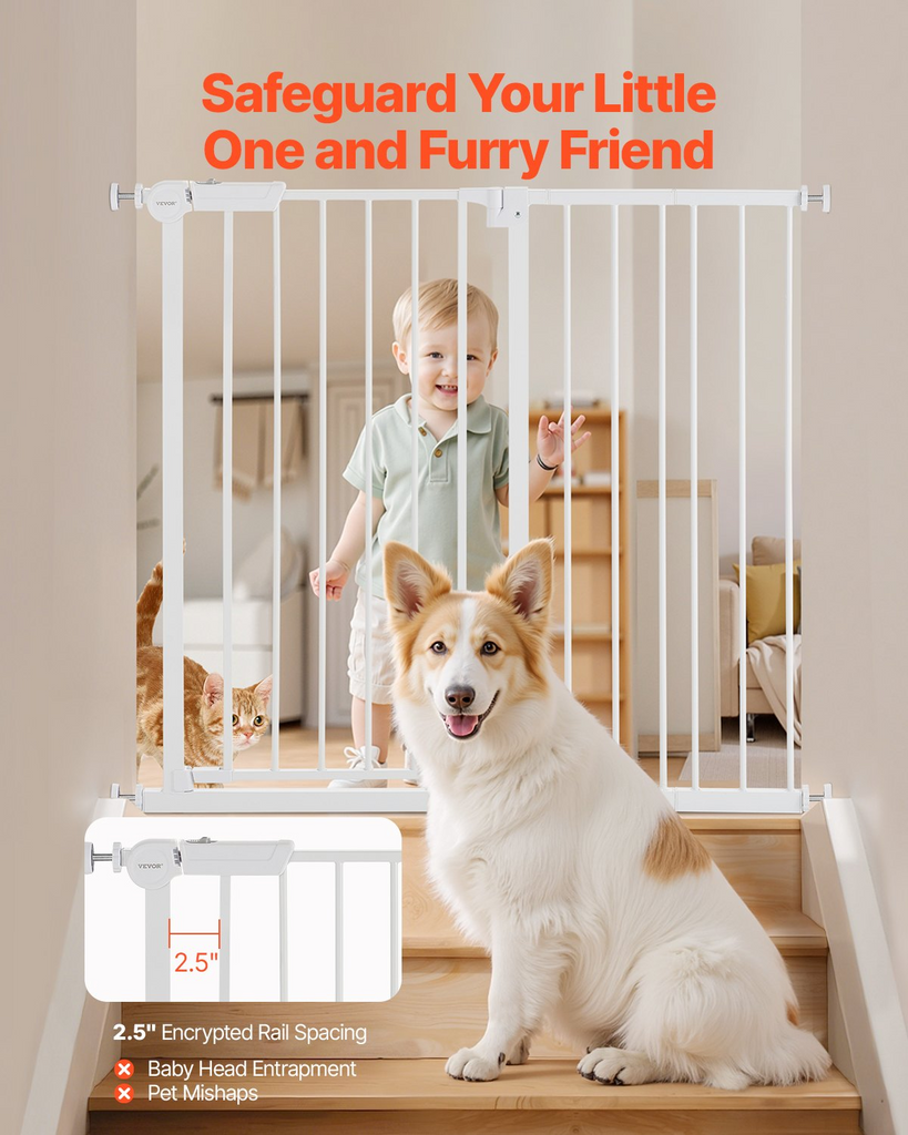 Glamorous Pups : GuardianStep Adjustable Baby & Pet Safety Gate – 26"–40" Wide Pressure-Mounted Walk-Through Barrier (White, 36" High)