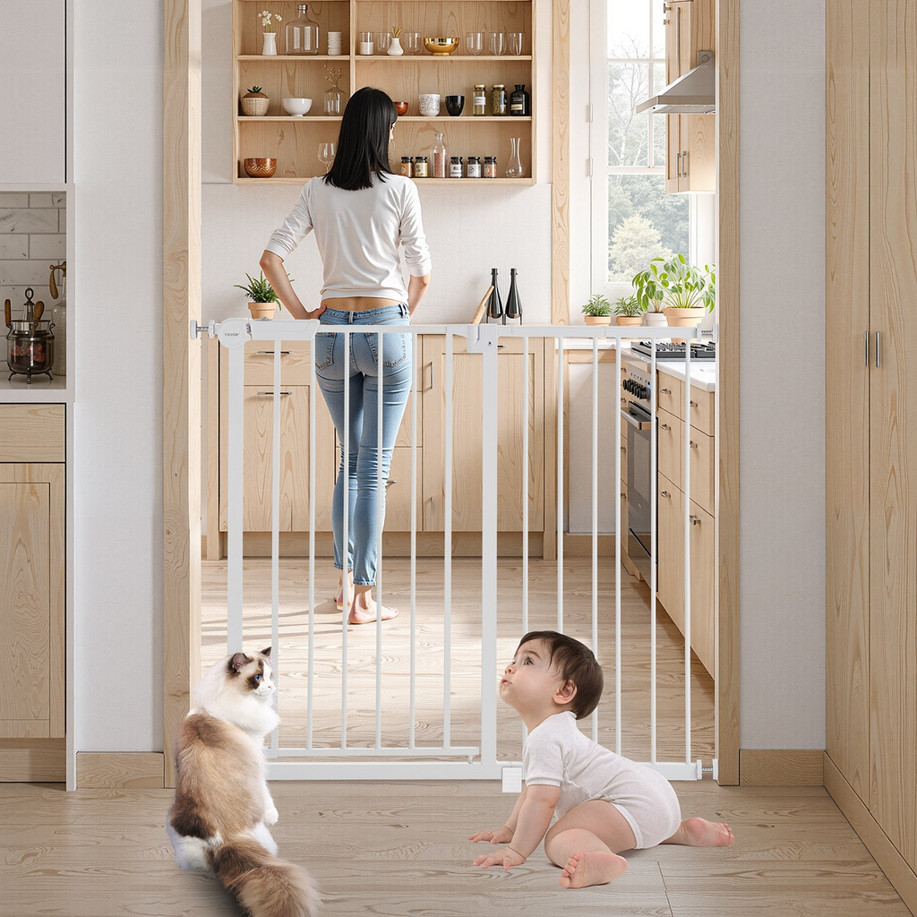 Glamorous Pups : GuardianStep Adjustable Baby & Pet Safety Gate – 26"–40" Wide Pressure-Mounted Walk-Through Barrier (White, 36" High)