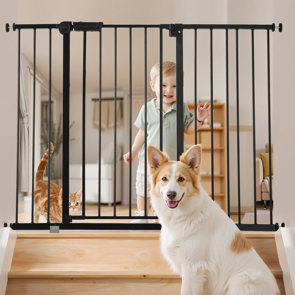 Vevor Dog Training & Behavior: GuardianStep Extra-Tall Adjustable Baby & Pet Gate – 26"–48" Wide Pressure-Mounted Walk-Through Barrier (Black, 36" High)