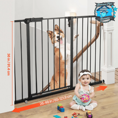 Vevor Dog Training & Behavior: GuardianStep Extra-Tall Adjustable Baby & Pet Gate – 26"–48" Wide Pressure-Mounted Walk-Through Barrier (Black, 36" High)