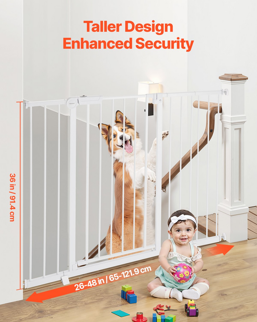 Glamorous Pups : GuardianStep Extra-Tall Adjustable Baby & Pet Gate – 26"–48" Wide Pressure-Mounted Walk-Through Barrier (White, 36" High)