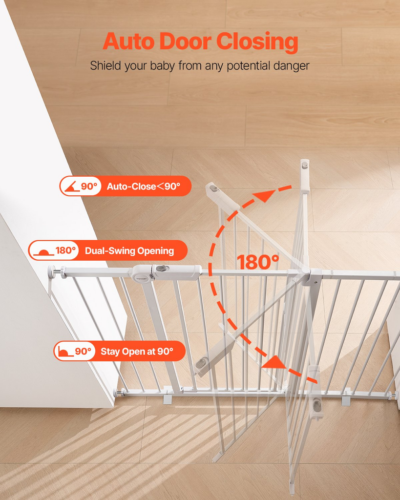 Glamorous Pups : GuardianStep Extra-Tall Adjustable Baby & Pet Gate – 26"–48" Wide Pressure-Mounted Walk-Through Barrier (White, 36" High)