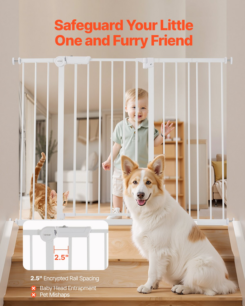 Glamorous Pups : GuardianStep Extra-Tall Adjustable Baby & Pet Gate – 26"–48" Wide Pressure-Mounted Walk-Through Barrier (White, 36" High)